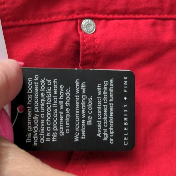 Celebrity Pink Red Jean Shorts Modern Fit - Picture 4 of 6
